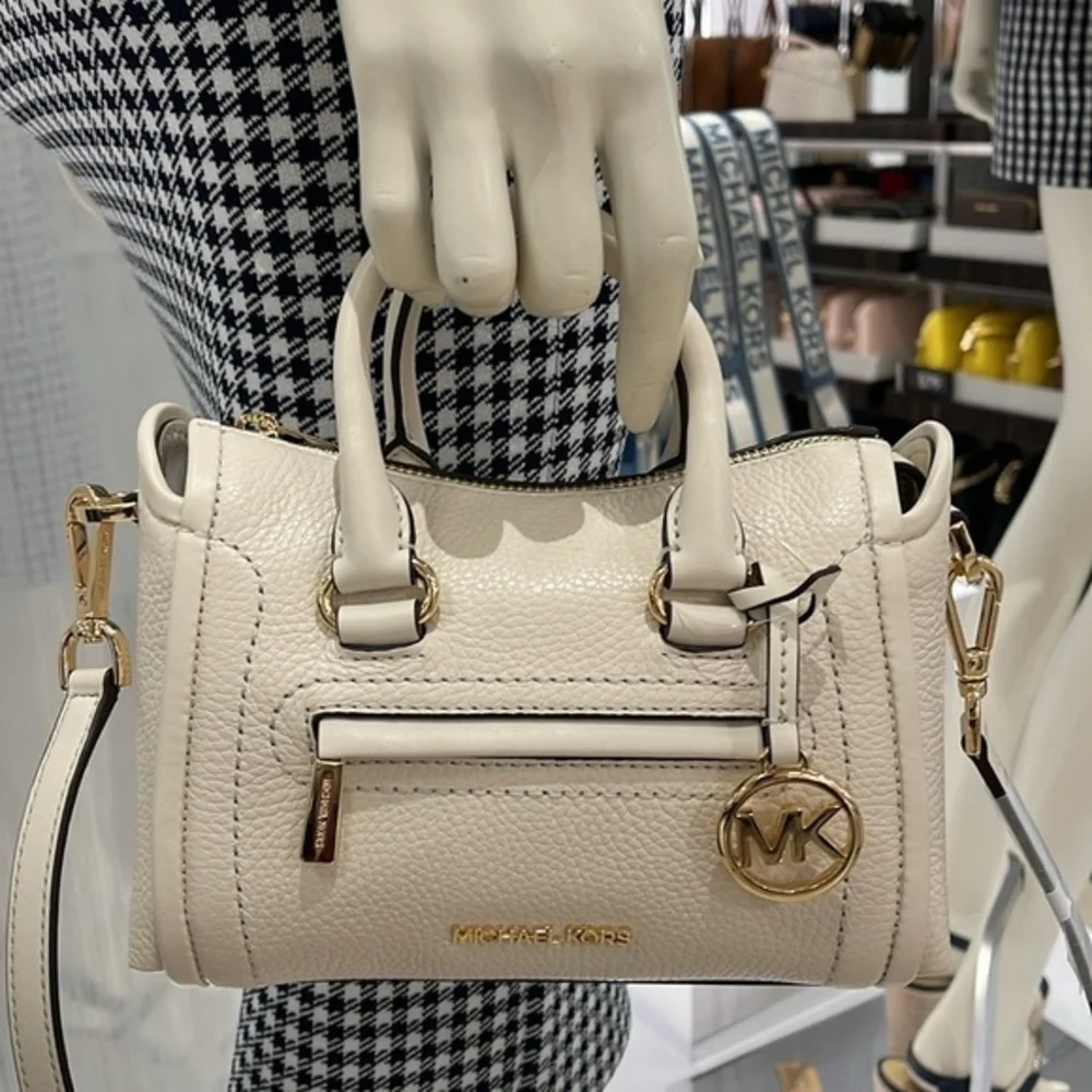 Michael Kors Carine Extra-Small Pebbled Leather Satchel Crossbody Light Cream